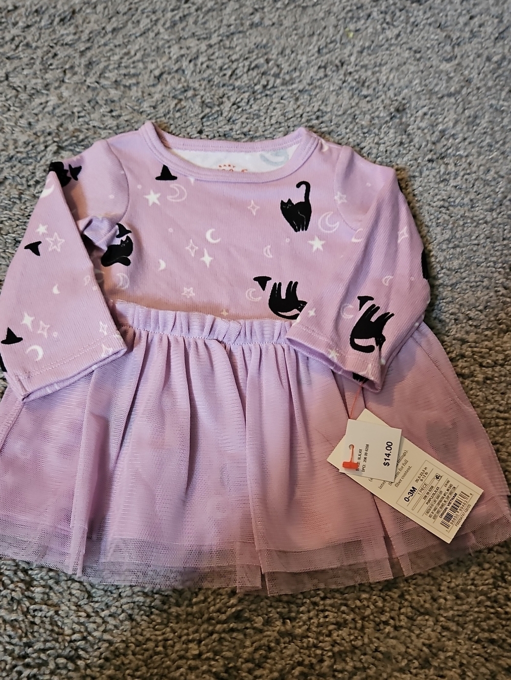 Lavender Halloween Cat Print Tulle Baby Dress